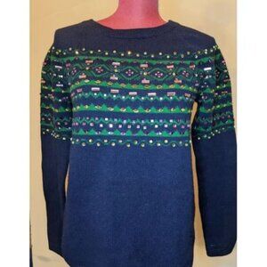 Women' Talbots Lambswool Blend Blue Green Jewel Embellished Sweater, Medium